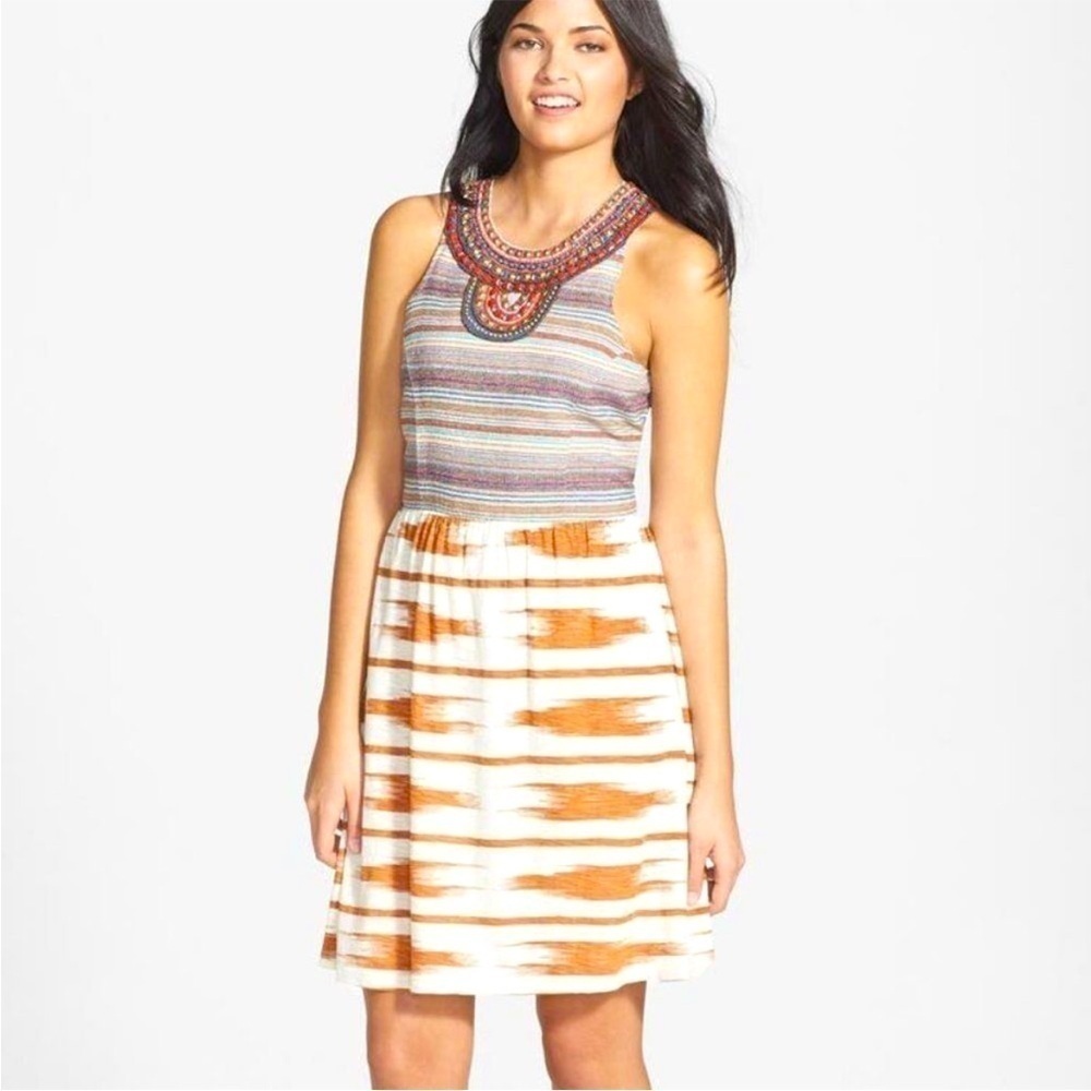 Lucky‎ Brand Women's Ikat Beaded Sleeveless Cotton Dress Y2K Dress Size S